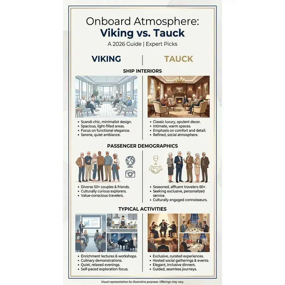 Tauck vs Viking river cruises onboard atmosphere comparison